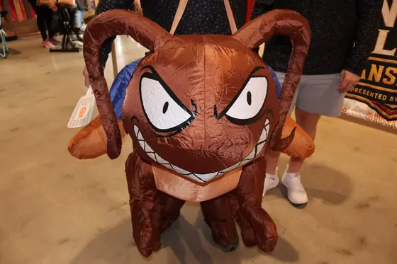 A close up of the inflatable bug mascot